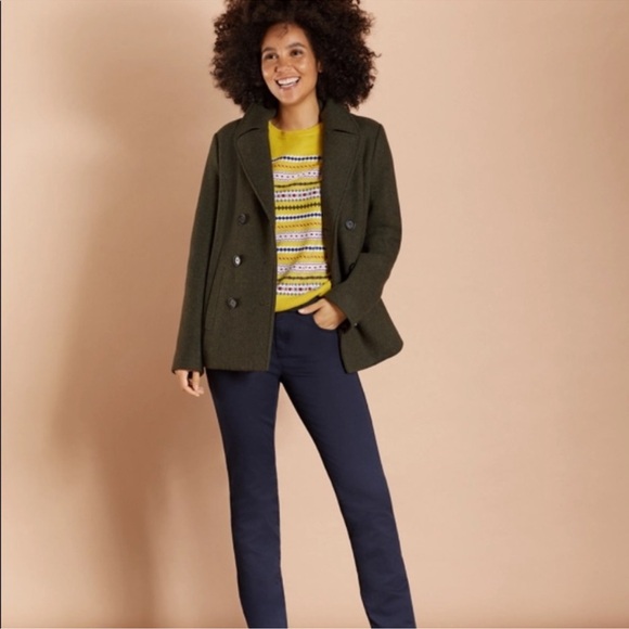 NWT BROOKS BROTHERS Wool-Blend Double-Knit Olive Peacoat Women’s Size 8 - Picture 1 of 9